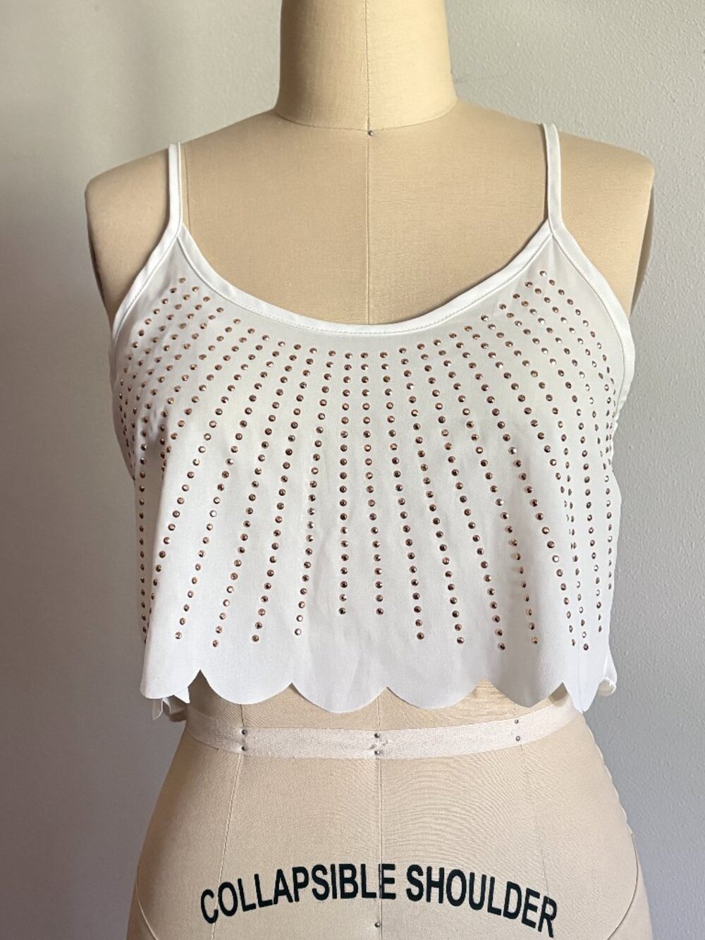 Charlotte Russe Cream Studded Flounce Crop Top Scalloped Hem Cami